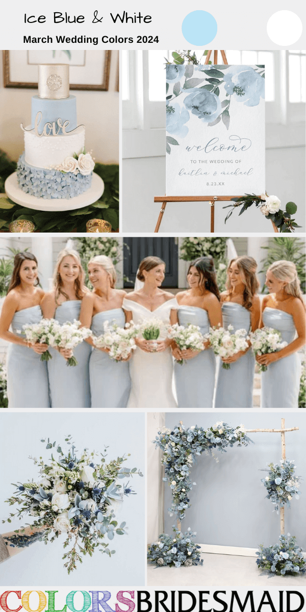 Best 8 March Wedding Color Combos for 2024-Ice Blue & White